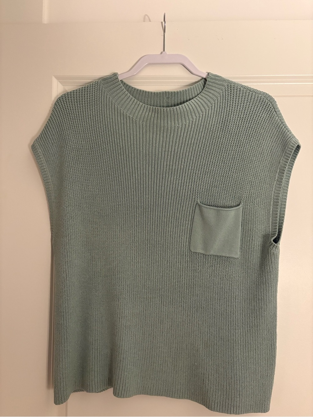 Wishlist Sleeveless Knit Shell with Chest Pocket - Sage